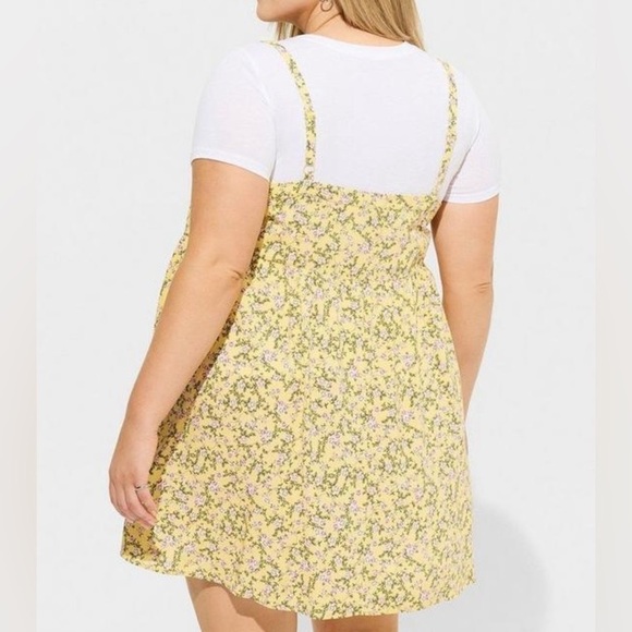 Torrid Dress Womens 2X Yellow Floral Mini Challis Sundress Pockets - Picture 2 of 13